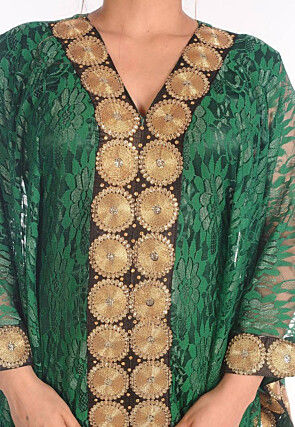Embroidered Chantelle Net Moroccan Kaftan in Green
