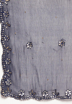 Embroidered Chiffon Dupatta in Navy Blue