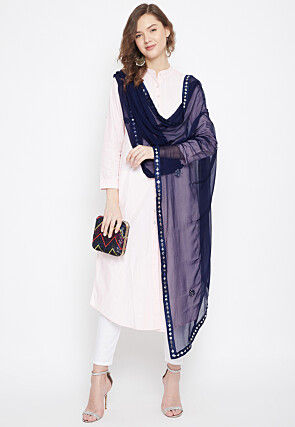 Embroidered Chiffon Dupatta in Navy Blue
