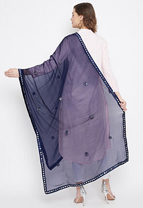 Embroidered Chiffon Dupatta in Navy Blue