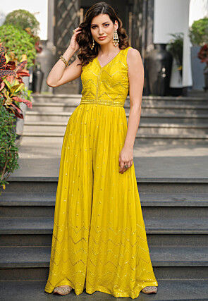 Embroidered Chiffon Jumpsuit in Yellow