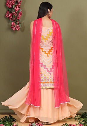 Embroidered Chiffon Lehenga in Light Peach