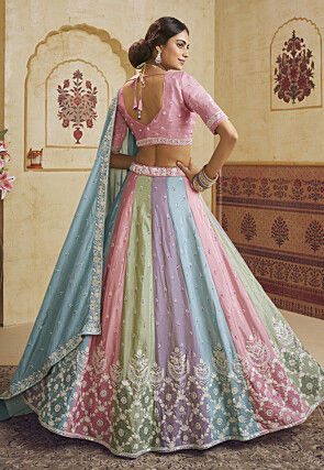 Embroidered Chiffon Lehenga in Multicolor
