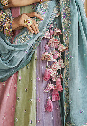 Embroidered Chiffon Lehenga in Multicolor