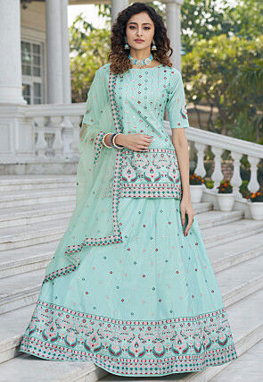 Embroidered Chiffon Lehenga in Sky Blue