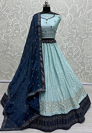 Embroidered Chiffon Lehenga in Sky Blue