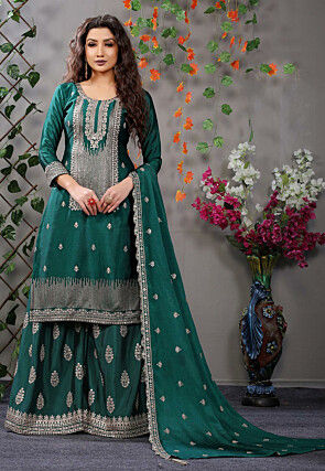 Embroidered Chiffon Pakistani Suit in Green