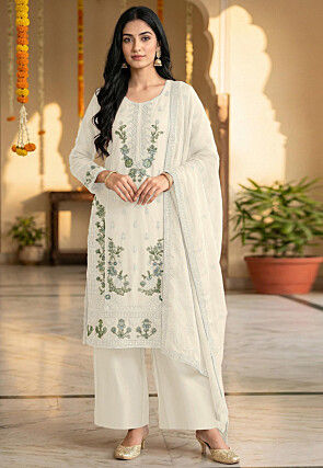 chiffon salwar suit dress material Black Embroidered Organza Chiffon Festive Salwar Suit