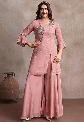 Embroidered Chiffon Pakistani Suit in Peach
