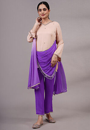Embroidered Chiffon Pakistani Suit in Peach