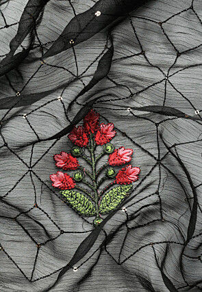 Embroidered Chiffon Saree in Black