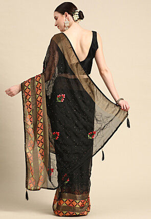 Embroidered Chiffon Saree in Black