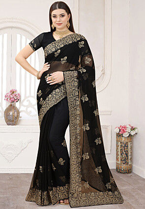 Black Saree With Stitched Blouse Party Wear Saree Designer Outfit Womens  Wedding - Etsy Israel