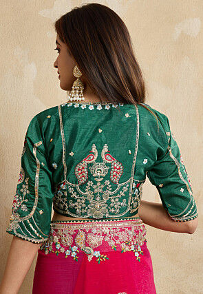 Embroidered Chiffon Saree in Fuchsia