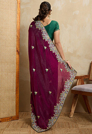 Embroidered Chiffon Saree in Purple