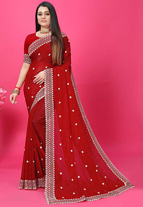 Sequinned Lycra Saree in Silver