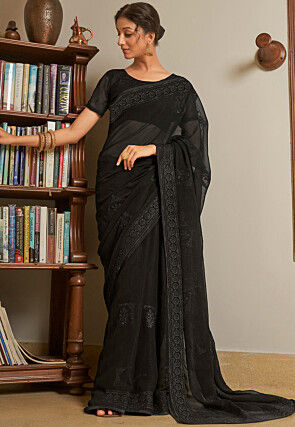 Black Saree Party Wear Sarees Photos Plain Black Saree Collection Black  Transparent Saree - YouTube