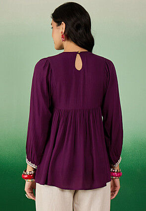 Embroidered Chiffon Top in Purple