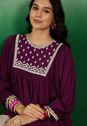Embroidered Chiffon Top in Purple