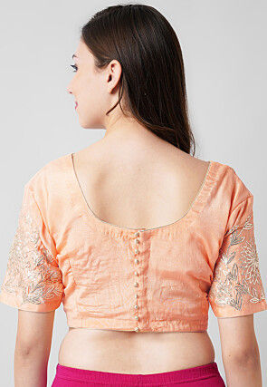 Embroidered Chinon Crepe Blouse in Peach