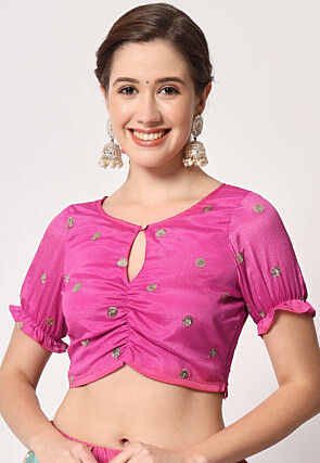 Embroidered Chinon Chiffon Crop Top in Pink