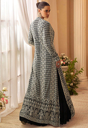 Embroidered Chinon Chiffon Gown in Black