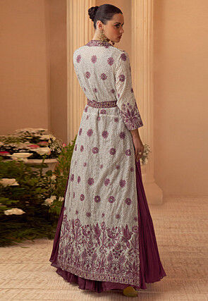Embroidered Chinon Chiffon Gown in Purple