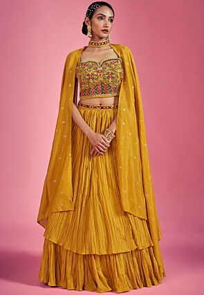 Yellow Color Silk Metalic Foil Work Bridal Lehenga – Gunj Fashion