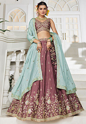 Embroidered Chinon Chiffon Lehenga in Dusty Purple