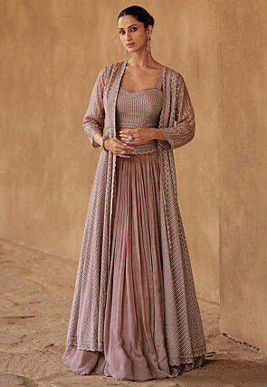 Embroidered Chinon Chiffon Lehenga in Dusty Purple