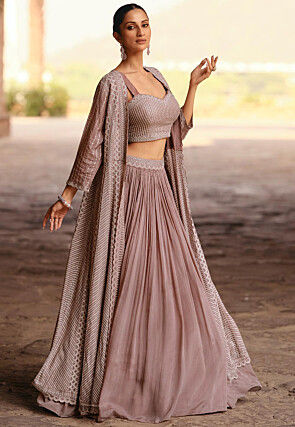 Embroidered Chinon Chiffon Lehenga in Dusty Purple