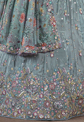 Embroidered Chinon Chiffon Lehenga in Light Blue