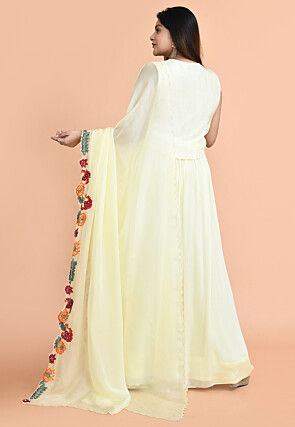 Embroidered Chinon Chiffon Lehenga in Light Yellow