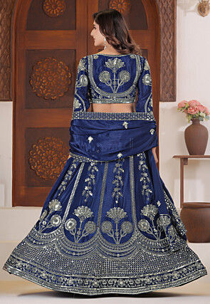 Embroidered Chinon Chiffon Lehenga in Navy Blue
