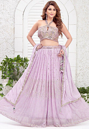 Embroidered Chinon Chiffon Lehenga in Purple