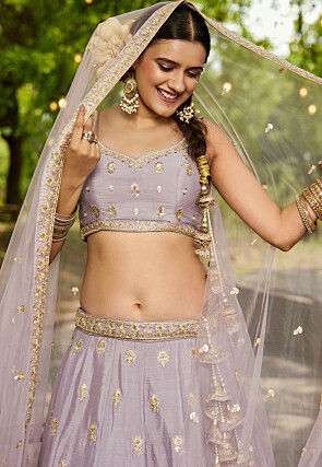 Embroidered Chinon Chiffon Lehenga in Purple