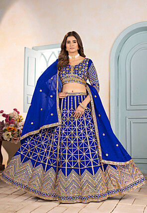 Embroidered Chinon Chiffon Lehenga in Royal Blue