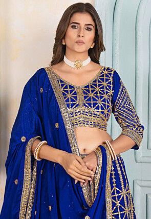 Embroidered Chinon Chiffon Lehenga in Royal Blue