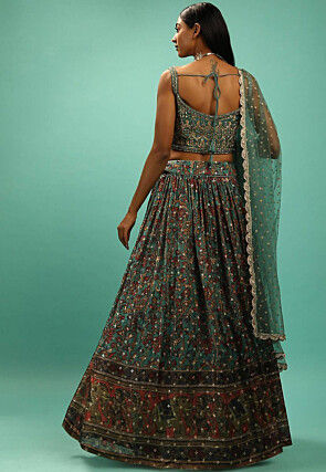 Embroidered Chinon Chiffon Lehenga in Sea Green