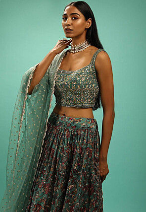 Embroidered Chinon Chiffon Lehenga in Sea Green