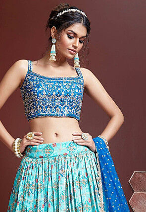 Embroidered Chinon Chiffon Lehenga in Sky Blue