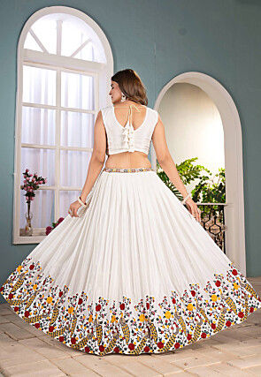 Embroidered Chinon Chiffon Lehenga in White