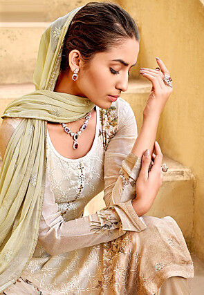 Embroidered Chinon Chiffon Pakistani Suit in Beige