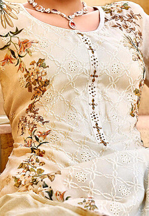 Embroidered Chinon Chiffon Pakistani Suit in Beige