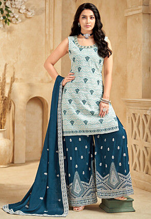 Embroidered Chinon Chiffon Pakistani Suit in Blue