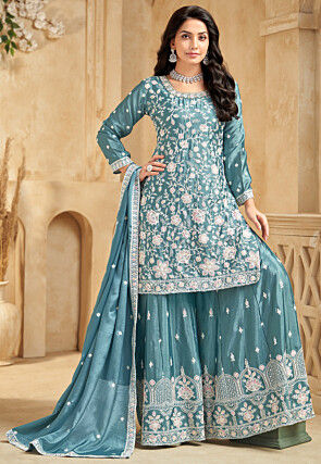 Embroidered Chinon Chiffon Pakistani Suit in Blue