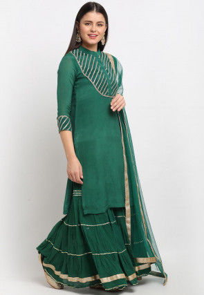 Embroidered Chinon Chiffon Pakistani Suit in Dark Green