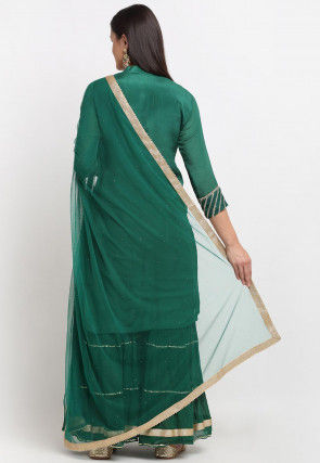 Embroidered Chinon Chiffon Pakistani Suit in Dark Green