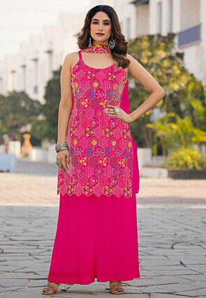 Embroidered Chinon Chiffon Pakistani Suit in Fuchsia