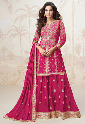 Embroidered Chinon Chiffon Pakistani Suit in Fuchsia